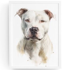 American White Pit Bull Terrier Watercolor Wall Art Print Poster - Unframed